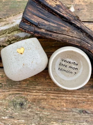 Tasse à message et au cœur d'or « Veux-tu être mon témoin ? »
