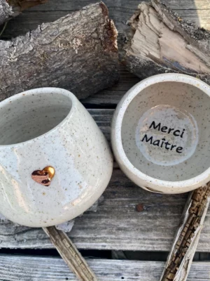 Tasse à message et au cœur d'or « Merci Maître »