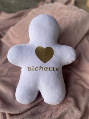 Peluche doudou petit bonhomme manele au cœur d'or Bichette