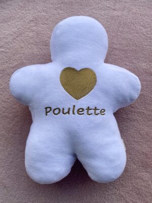Peluche doudou petit bonhomme manele au cœur d'or Poulette